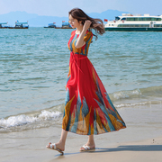 雪纺连衣裙2023女装长裙，超仙民族风气质，显瘦海边度假沙滩裙