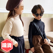 韩国童装男童女童t恤2022春款our儿童纯色，高领打底衫水溶羊毛