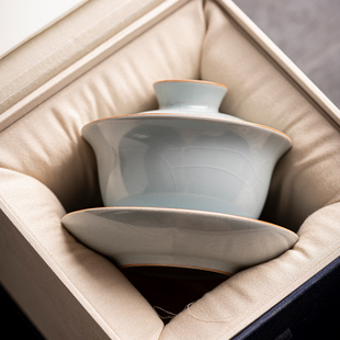 汝窑盖碗茶杯单个茶碗家用可悬停不烫手三才陶瓷茶具家用开片可养