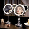 kaman化妆镜带灯台式led双面，镜桌面梳妆镜，便携手持镜放大美妆镜子