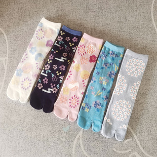 满五件 日式和风二趾袜两指夹脚足袋棉袜女士中筒甜美猪蹄袜
