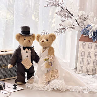 大拖尾婚纱情侣泰迪熊婚庆压床娃娃，婚纱关节熊婚礼(熊，婚礼)甜品台装饰一对