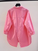 背后开叉玫粉色衬衫女设计感小众春秋宽松长袖开衫衬衣ins潮