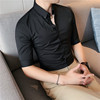 夏季男士中袖衬衫韩版潮流帅气英伦短袖寸衣修身五分袖休闲衬衣