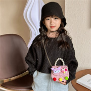 女童新年包包小女孩洋气斜跨包儿童珍珠手拎蝴蝶结包时尚红色小包