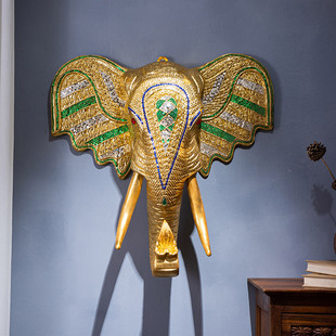 泰国大象头壁挂客厅背景创意墙饰电视墙面装饰品木雕挂件玄关壁饰