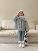 韩国童装2023冬季韩版女童夹棉加厚羊绒呢大衣+绒围巾童外套