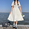 娃娃领连衣裙少女夏装2024初中高中学生日系可爱风白色长裙子