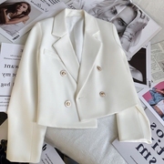 双排扣白色西装外套女修身2024年春秋纯色小个子气质长袖短款西服