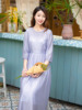 紫色长袖文艺连衣裙原创设计感小众女装，2024春季刺绣中长裙子