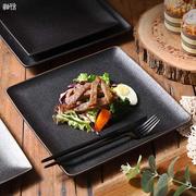 牛排餐盘西餐方盘家用黑色日式西式早餐圆盘，餐具陶瓷创意牛扒盘子