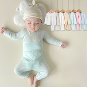 儿童长袖套装莫代尔高腰二件套宝宝，薄款卡通空调服婴幼儿睡衣夏季