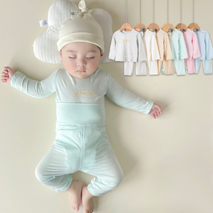 儿童长袖套装莫代尔高腰，二件套宝宝薄款卡通空调，服婴幼儿睡衣夏季