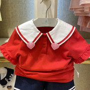 夏款儿童短袖小熊童装儿童女童婴童宝宝海军风短袖T恤T0HA212551B
