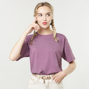夏季香芋紫色短袖t恤女装宽松纯色净版纯棉韩版圆领基础款上衣服
