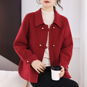 红色双面羊绒大衣女高端2024秋冬短高级感气质小个子羊毛外套