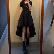 小众a字裙前短后长裙子黑色连衣裙女夏季法式复古显瘦气质小黑裙
