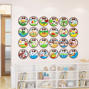 二十四节气背景墙贴幼儿园楼梯，墙面装饰教室走廊，环创材料环境布置