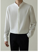垂感长袖衬衫男新中式，轻熟风男装春秋季韩版修身免烫冰丝立领衬衣