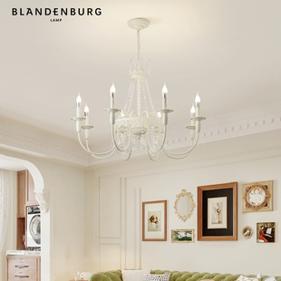 蜡烛水晶吊灯美式复古风格家用客厅灯高级大气，浪漫流苏玻璃别墅灯