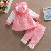女宝宝秋冬套装洋气，0-1-2岁婴幼儿马甲三件套薄棉衣，外出服潮