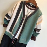 男童针织开衫外套儿童彩条毛衣，24年春秋韩版男生线衣中大童装