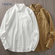 美式重磅纯棉长袖衬衫男春秋潮流，高级感工装免烫寸衫休闲白色衬衣