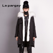 lapargay纳帕佳女装冬季黑色，中长款保暖羽绒服棉服外套