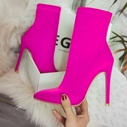 women'sboots尖头，弹力短靴玫红色高跟，靴大码43high-heelboots