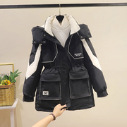羽绒棉服外套女2024冬季新款大码冲锋衣加厚中长款工装派克服棉衣