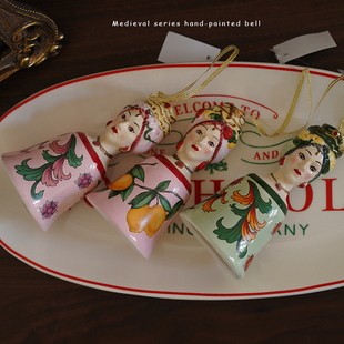 中古老货 出口欧式复古人物陶瓷铃铛餐铃 艺术装饰品摆件收藏送礼