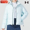 安德玛UA蓝色立领羽绒服女子春季短款保暖运动服休闲宽松外套