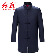 红都中式羊毛大衣，男中长款中国风盘扣，中式礼服男外套