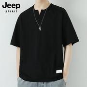 jeep吉普短袖t恤男士夏季潮流，纯色v领打底衫，纯棉休闲半袖体恤男装