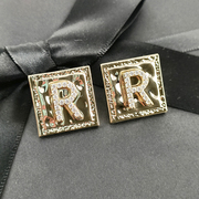 韩国轻奢小众字母r方形，耳环夫人同款方块耳钉高品质925银镀金耳饰