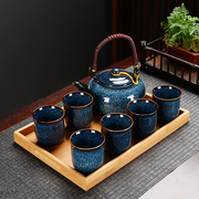 陶瓷功夫茶杯具套装家用中式餐厅，泡茶壶带托盘，窑变复古冷热凉水壶