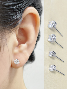 养耳洞锆石水钻耳钉女纯银S925简约超闪耳骨钉防过敏小众独特耳饰