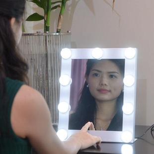 定制方形带灯泡化妆镜台式LED灯美容镜子可调光便携美容镜可订制