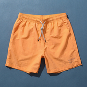 亮橙色沙滩裤男士格纹质感纯色时尚速干短裤海边度假玩水冲浪泳裤