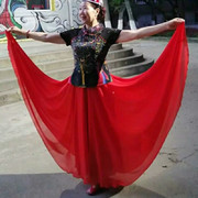 大红色雪纺广场舞半身长裙女波西米亚沙滩裙，超大摆高腰显瘦仙女裙