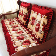 高档韩式花边实木沙发垫长椅垫加厚毛绒，法莱绒单座三人座春秋椅垫