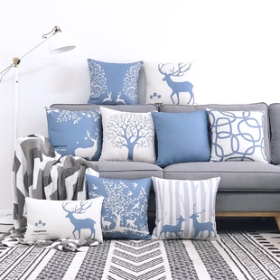 北欧风格麋鹿棉麻现代简约抱枕靠背靠垫客厅，沙发靠枕抱枕套不含芯