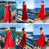 大红色沙滩裙女夏波西米亚，海边沙滩旅行度假超仙显瘦雪纺连衣裙子