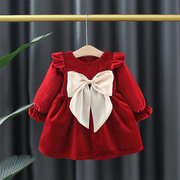 1-3岁女宝宝洋气连衣裙，秋冬2女童加绒公主，裙婴儿周岁红色礼服裙子