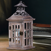 欧式复古蜡烛台木质防风灯，落地摆件刷白做旧铁艺，婚礼道具家居饰品