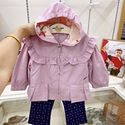 韩国童装 23秋款女童宝甜美粉紫色花边百褶裙边可爱夹克风衣 外套