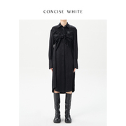 CONCISE-WHITE简白 蝴蝶结连衣裙简约长袖衬衫秋冬
