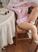 阿树家 粉色针织T恤 超薄防嗮长袖夏女 长袖t女恤内搭修身 LAMPS