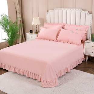 全棉磨毛床单单件加厚保暖1.5m1.8m2m床纯棉荷叶边被单枕套三件套