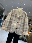 羊羔绒格子外套女秋冬韩版设计感两面穿宽松显瘦保暖上衣1.1